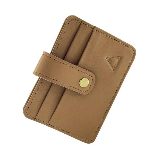 Aniline Cowhide Leather Compact Bi-Fold Card Holder Beige