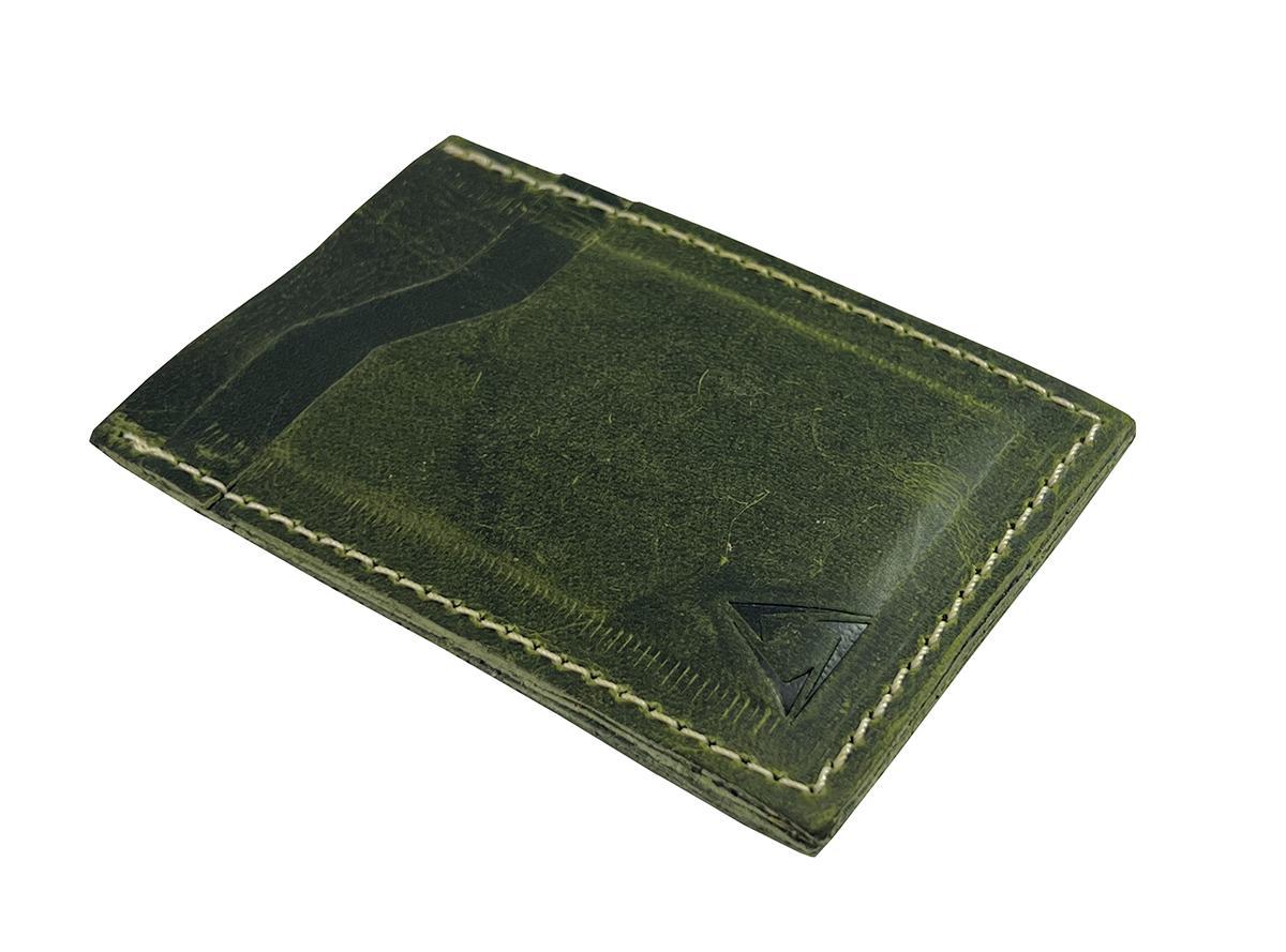 Buffalo Bi-Fold Handmade Leather Card Holder Green