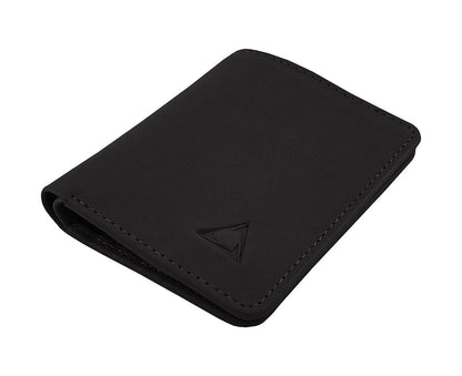 Men Aniline Cowhide Leather Compact Bi-Fold Wallet Black