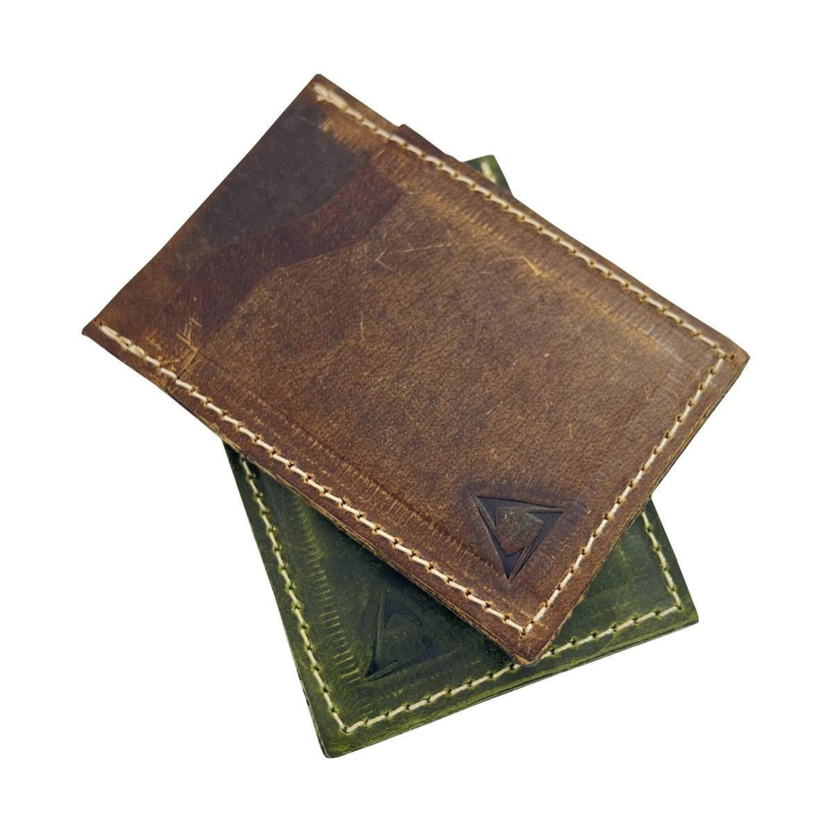 Buffalo Bi-Fold Handmade Leather Card Holder Green